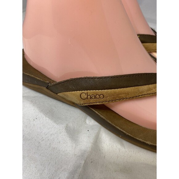 Chaco Flip Flops Sandals Womens 9M Brown Tan Neutral Distressed Thong - Picture 3 of 9